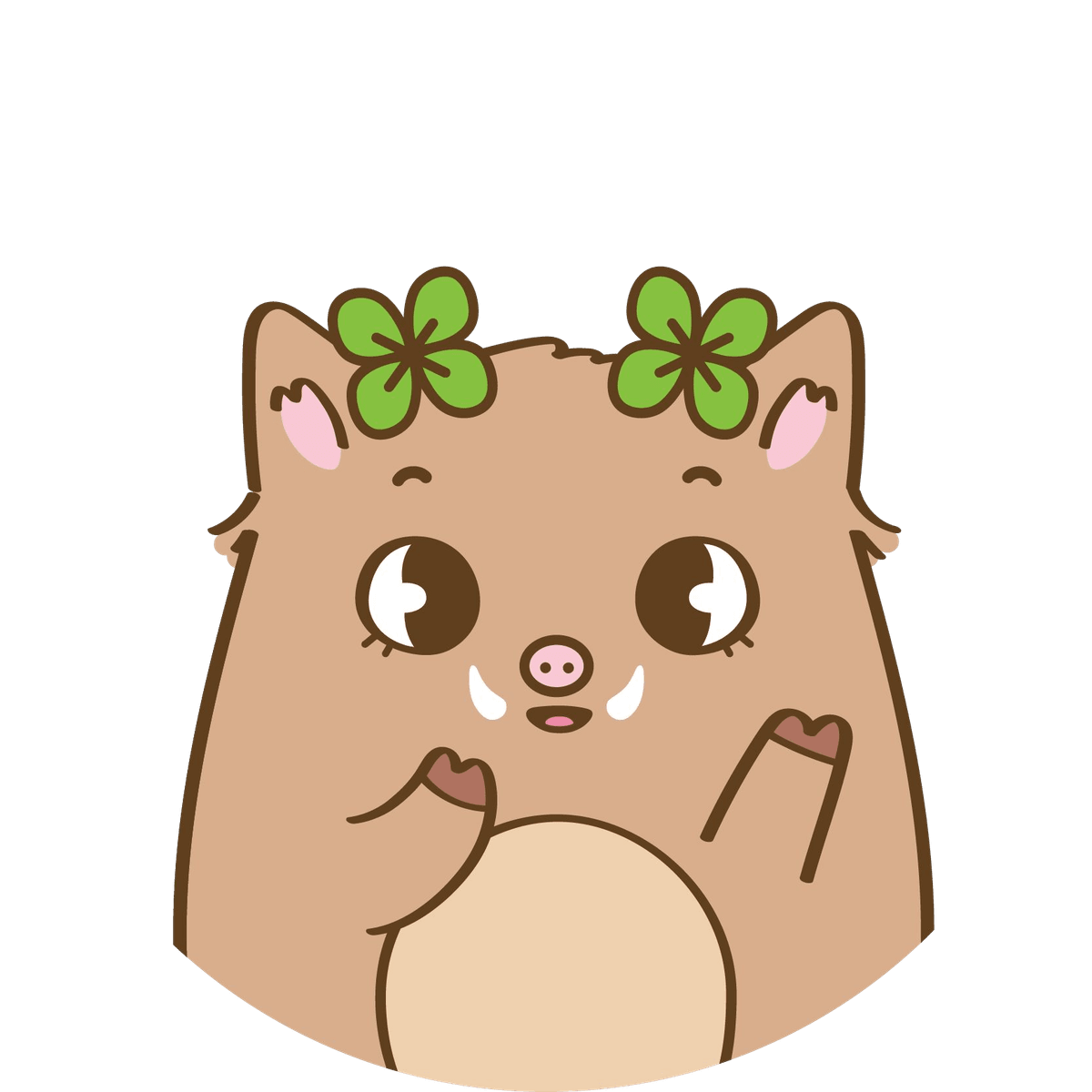 Luckee the wild boar smiling with green hair ties